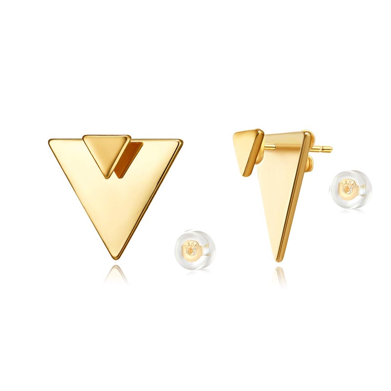LOYATA Triangle Earrings Gold Ear Jacket Stud 14K Gold Plated Dainty Small Simple Hypoallergenic Geometric Jewelry Gift for Women - Image 1